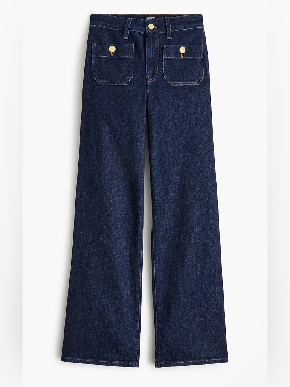 J. Crew Dark Indigo Wide-Leg High-Rise Jeans with Gold Buttons